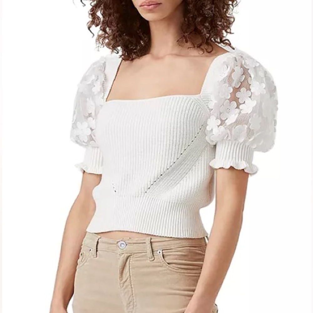 French Connection White Puff Sleeve Top